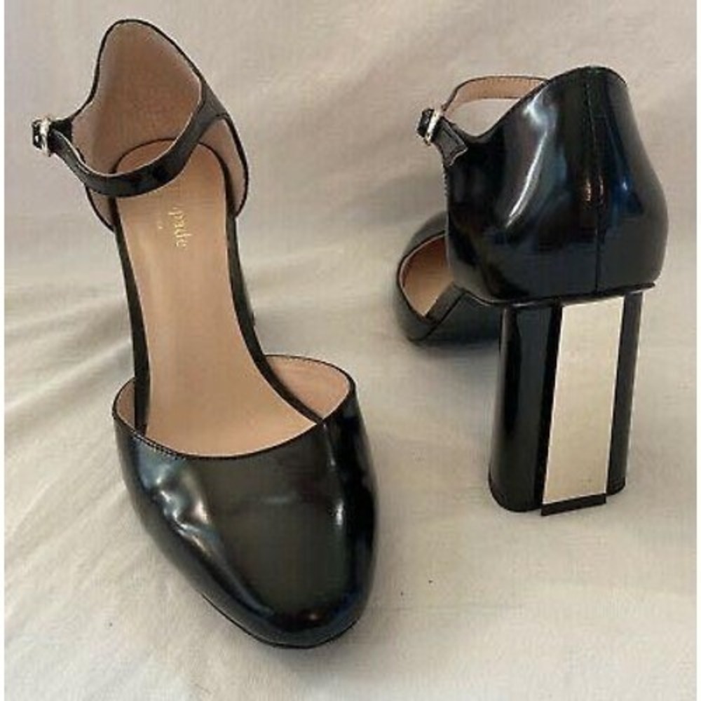 Kate Spade New York Serene Black Patent Leather Block Heel Mary Jane Pumps 5M